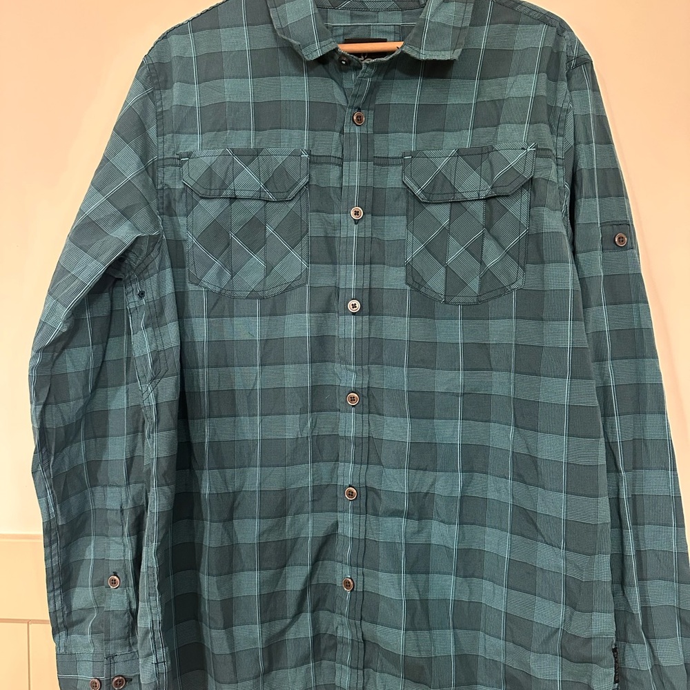 Prana Teal Plaid Shirt long sleeve plaid‎ size L